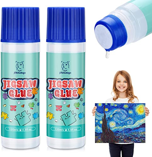 PHILODOGS Colle pour puzzle 240 ml avec nouvelle tête en éponge pour adultes et enfants, non toxique et à séchage rapide pour 1500/2000/3000 pièces de colle transparente et cadre