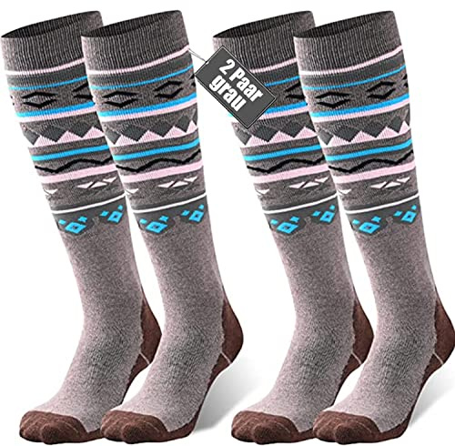 FAYHIJUN Calcetines de esquí, nieve para hombre, mujer, niños, 2 pares de calcetines deportivos de Merino Performance, para niñas, esquí, snowboard, transpirables, gris, S