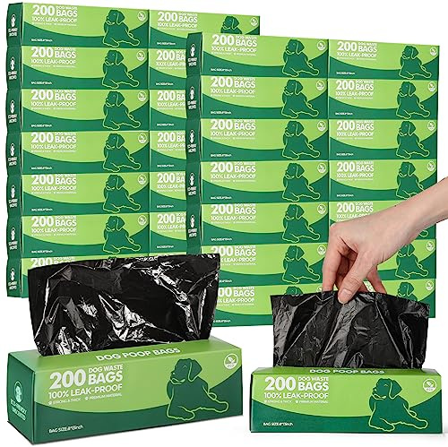 Harloon 6000 Counts Dog Poop Waste Bags 30 Rolls Extra Thick Strong Leak PET Proof Bags Disposable Bulk Universal Doggy Roll Waste Box for Puppy Outdoor Walking Travel(Black,12 x 8 Inches)