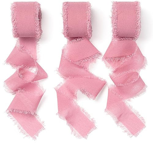 AOKSUNOVA Chiffonband Schleifenband Breit Hochzeit 2,5cm x 18,9m Geschenkband Fuchsia Stoffband