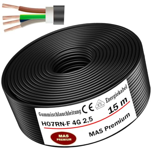 MAS Premium Câble d'alimentation en caoutchouc H07RN-F 4G2,5 mm² de 5 à 100 m - Câble flexible avec conducteur de protection pour appareils lourds (15 m)