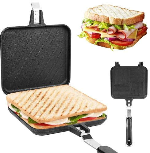 Toasted Sandwish Maker Non-stick, Sandwich Panini Press & Toastie Maker, Double Sided Stovetop Toasted Maker Baking Pan, Grilled Cheese Maker with Handles for Breakfast Home Outdoors Camping