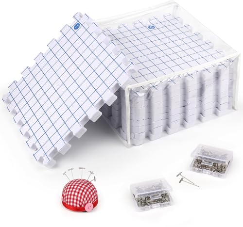 Coopay Spannmatten Stricken mit 200 T-Nadeln, 9 Stück Blocking Mats for Knitting, Dicke Blockiermatten für Granny Square Spannen, Spannmatten Häkeln für Handarbeiten Lace, Granny Square Spanner Groß