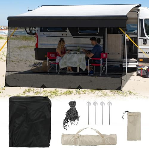Opaltool Pare-Soleil pour Camping-Car, 3.4 * 2.1m Protection Solaire pour Camping-Car, Brise-Vue Universel Bloqueur UV Kit Complet pour Auvent de Camping-Car de Remorque de Voyage