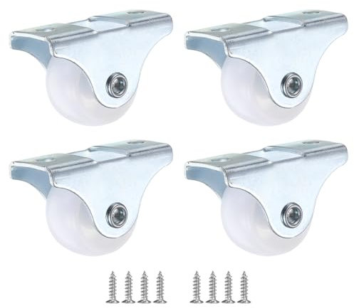 PATIKIL 1 Rigid Caster Wheels, 4 Pack Silent Fixed Plate Casters with M4 Screws Load Capacity 33Lbs for Furniture Workbench Cart Trolley One Direction Rolling, White(NO Brake)