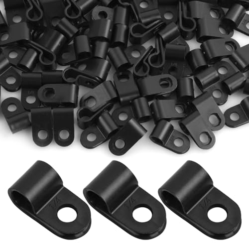 100 Stück Kabelklemmen, Nylon R-Type Kabelhalter, 6,4mm Drahtklemmen Kabelclips R-Kabelklemmen Schraubbar für Kabelmanagement