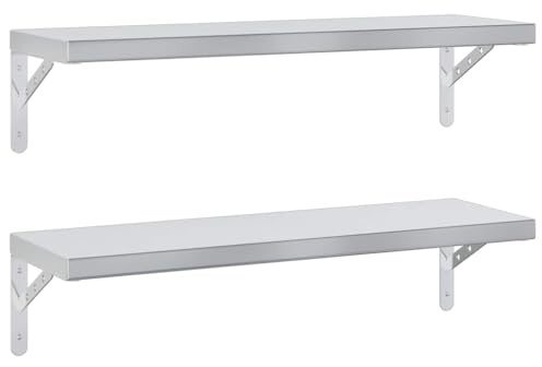 vidaXL Estantes de Pared 2 uds Acero Inoxidable Plateado 75x23,5 cm, Estante Flotante, Estante Flotante de Pared, Estante de Cuarto de Servicio