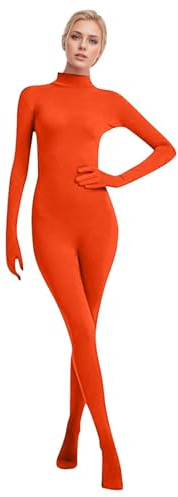 Foweknow Traje de cuerpo completo para mujer, cara abierta, Zentai, cosplay, mono monocolor, brillante, polainas, traje deportivo, para fiesta, Halloween, Navidad, mono ligero elástico, naranja, M