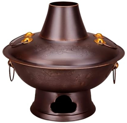 MEIZHITU Pentola Calda Cinesi Pentola A Carbone con Camino Pentola Shabu Shabu in Rame Vintage per 3-12 Persone Fornello per Spezzatini per Feste in Casa Adatto per La Cena Familia(36cm)