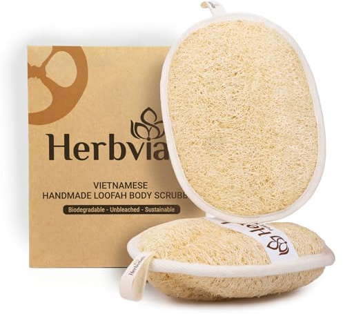 Herbvian Vietnamese Natural Loofah Exfoliating Body Scrubber Pads, 100% Plant-Based Shower Luffa Sponge, Bath Loofah for Women Men (2, Pack of 2)