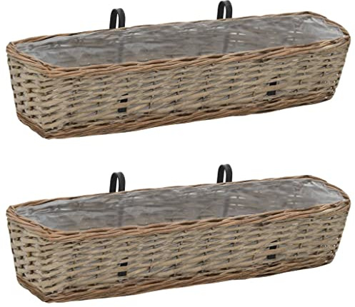 Refined 2X Blumenkasten Rattan Weide Balkonkasten Blumentopf Balkon Garten (80 x 20 x 15 cm)