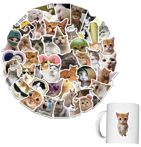 50 Pcs Adesivi Divertenti Meme, Gatto Meme, Adesivi Divertenti classici per adulti, decalcomanie di moda Graffiti colorati adesivi in vinile impermeabile per laptop Skateboard