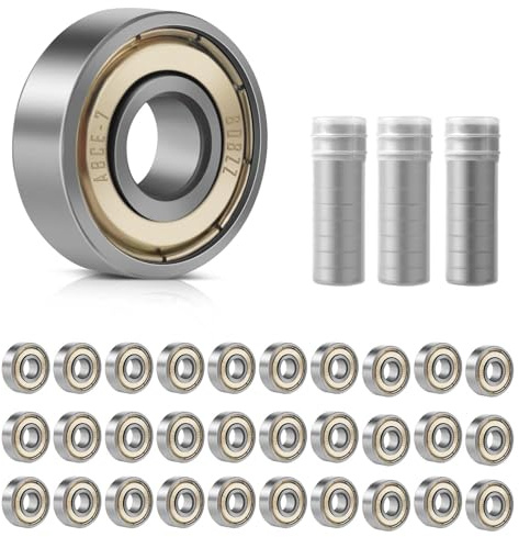 Lot de 30 roulements à billes 608ZZ - 8 x 22 x 7 mm - Double blindage miniature - Roulement à billes de précision en acier au carbone - Roulement à billes 608 pour skateboards, rollers, vélos (30)