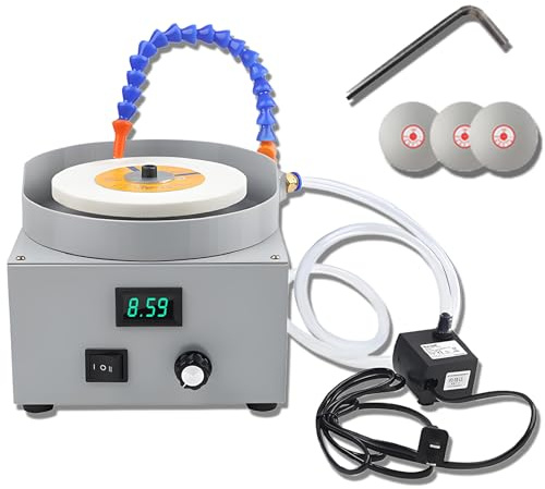 RKXKJ Smerigliatrice da Banco a Umido 24 V, Disco da 150 Mm, velocità del Flusso d'Acqua Regolabile, con Chiave di Smontaggio, 3 Dischi Diamantati, Rotazione Bidirezionale