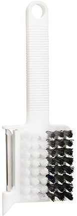 haug bürsten - Spazzola per verdure con pelapatate - Versatile utensile da cucina con 4 funzioni - Colore: Bianco - Dimensioni: 18 x 3 x 6 cm - Made in Germany