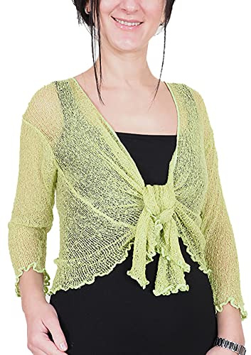 Mimosa Mesdames Femme Boléro au Crochet Briller en Dentelle Plaine Etendue Résille Cardigan Haussement D'épaules (Taille Unique, Lime)