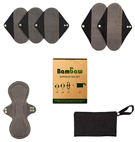 Slipeinlagen Waschbar mit Diskreter Binden Tasche | Mix Set | Wiederverwendbare Binden Waschbar | Slipeinlagen Schwarz | Umweltfreundliche Produkte | Zero Waste Sanitary Pads | Bambaw