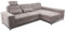 CAVADORE Ecksofa Bali / Trendige Sofaecke mit Longchair rechts, Kopfstütze & Nierenkissen / Inkl. Sitztiefenverstellung, Bett & Bettkasten / 286 x 92 x 176 / Flachgewebe: Beigegrau