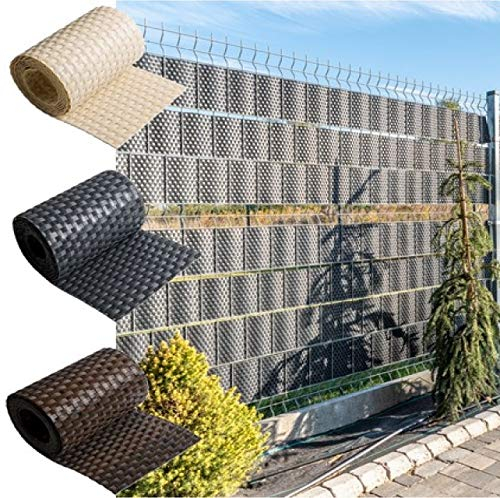 R.G. Sichtschutzstreifen Sichtschutz Rattan Doppelstabmatten mit Clips 19 x 255cm Zaunblende inkl. Befestigungsclips Stabmattenzaun 2,5m (Anthrazit)
