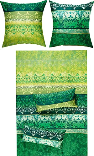 Erwin Müller Bettwäsche, Bettgarnitur, Bettbezug, Wende-Kissenbezug Mako-Satin orientalisch, grün Größe 80x80 cm / 135x220 cm - temperaturausgleichend, mit Reißverschluss
