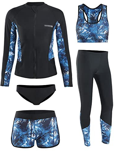 RWHXN Dam våtdräkt, 5-delat set UV-skydd surfdräkt, långärmad sommar atletisk elastisk dykardräkt, delad baddräkt för surf snorkling, kajak-L (52-59 kg) – kvinnor