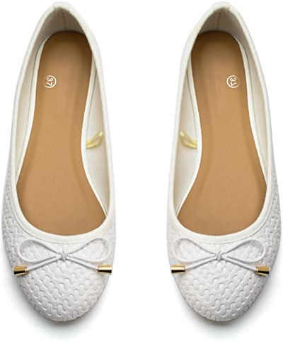 Dernolsea Womens Patent Leather Bow Ballet Flats Pure White Size 4