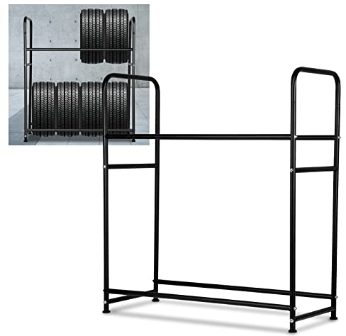Izrielar Reifenregal Reifenständer, für 8 Reifen Felgenbaum Ladekapazität 180kg, Spart viel Platz Lagerregale, Felgenregal für Garage Keller inkl. Schrauben & Dübel, 107 x 46 x 117cm