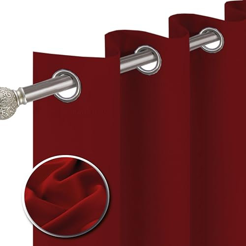 funky gadgets Blackout Curtains for Bedroom 54 Inch Drop Thermal Insulated Eyelet Curtains & Drapes Black Out Curtain for Kitchen, Living Room 2 Panels (66x54 Inch Red)