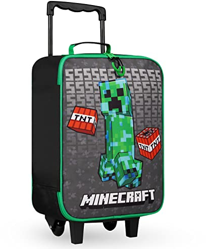 Minecraft Koffer Kinder Faltbarer Trolley Tasche mit Rollen Creeper Kinderkoffer Reisekoffer Kinder für Urlaub Wochenendtrips, 40x30x14cm, 17L (S (L46cm x W30cm - 17L), Schwarz)
