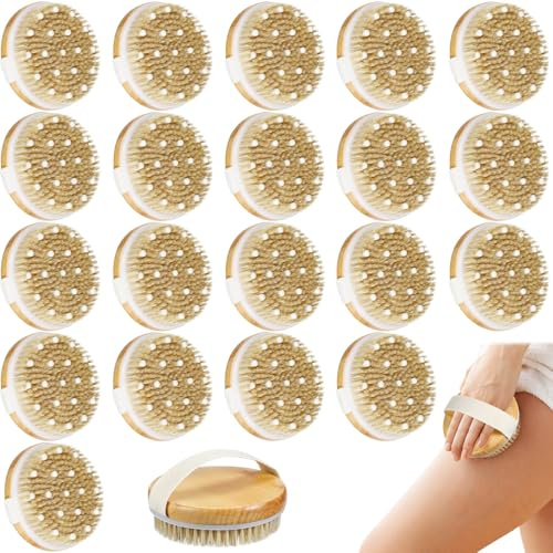 Gejoy 10 Pcs Dry Brushing Body Brush for Lymphatic Drainage Exfoliating Brush with Massage Nodule Dry Skin Body Scrubber Cellulite Shower Circulation Dead Exfoliator (4.3 x 4.3 Inches,Wood Color)