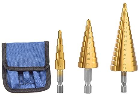 CEEYSEE 3 Pezzi HSS Trapano in Titanio Hex Fresa Conica Trapano a Gradini Punte Coniche per Legno, Plastica, Metallo, Alluminio - Metriche 4-12/4-20/4-32 mm