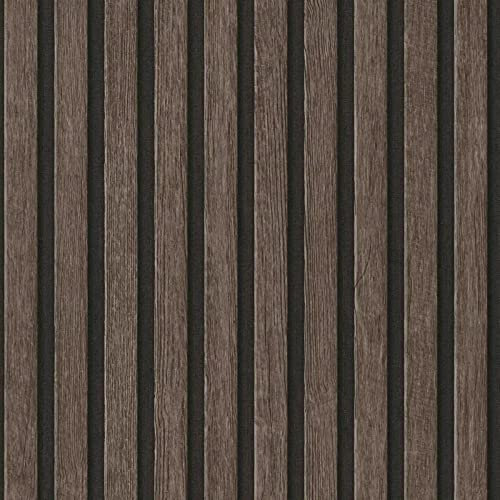 Wooden Slats Dark Oak Brown Wallpaper - Modern Contemporary Textured Feature Wall - Paste The Wall Vinyl