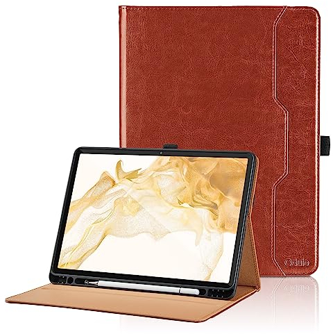 Hülle für Samsung Galaxy Tab S8 Plus 2022/Tab S7 FE 2021/Tab S7 Plus 2020 12.4 Zoll PU Leder Schutzhülle mit Tasche und Stifthalter, Auto Schlaf/Aufwach Funktion mit Stand Funktion - Braun