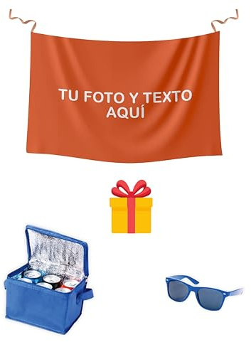 Bandera personalizada con foto y texto. Bandera personalizada para eventos deportivos│Regalo Nevera y Gafas de Sol (100x70 cm.)