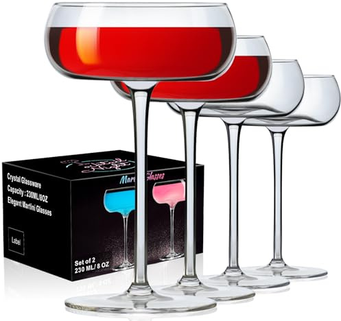 ParaCity 8 oz Martini Glasses, Coupe Glasses,240ml Hand Blown Premium Glasses, Perfect for Cocktails, Martinis, Margaritas, Parties, Catering Boxes and Gifts (4)