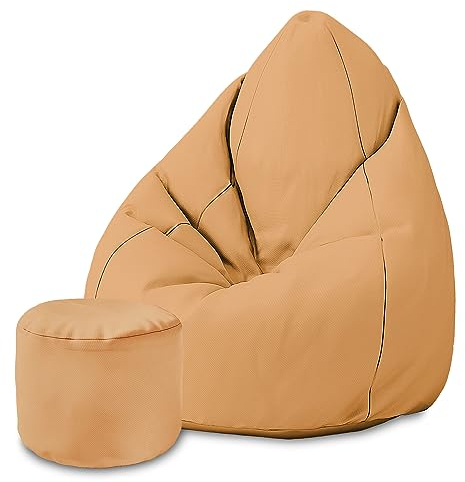 DreamRoots Sitzsack für Kinder und Erwachsene - Sitzsack mit Füllung, Lehne, Hocker und Bezug - Oxford Stoff 220 gr/m2 Wasserdicht - Sitzkissen Boden - Chill Sack M, Beige