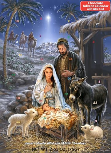 Vermont Christmas Company 'Star of Wonder' Chocolate Advent Calendar with Nativity Story (Countdown to Christmas) - 24 Windows of Chocolate and Nativity Story