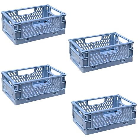 EURXLQ 4 Stück Klappbox Blau 15×10×6cm,Klappkiste Körbe Aufbewahrung Zusammenklappbarer Tragbar Aufbewahrunskisten Bunt aufbewahrungskiste Geeignet für Küche,Bad,Büro,Schlafzimmer