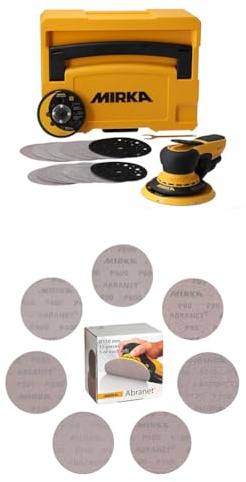 Mirka DEROS II 5650 Levigatrice eccentrica con aspirazione centrale con cassetta per abrasivi a strappo Ø 125 e 150mm / orbita 5.0mm + dischi abrasivi Mirka Abranet Ø 150 mm a strappo, 5x ogni grana