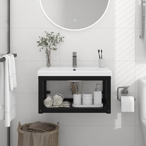 ARKEM Struttura per Lavabo a Parete Nera 59x38x31 cm in Ferro,Mobile Bagno sospeso arredo Moderno mobili in Legno