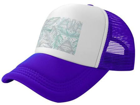 MDATT Men Women Washed Adjustable Dad Hat for Outdoors,Flat Bill Snapback with High Ponytail Design,Palm Tree Leaves Print Purple