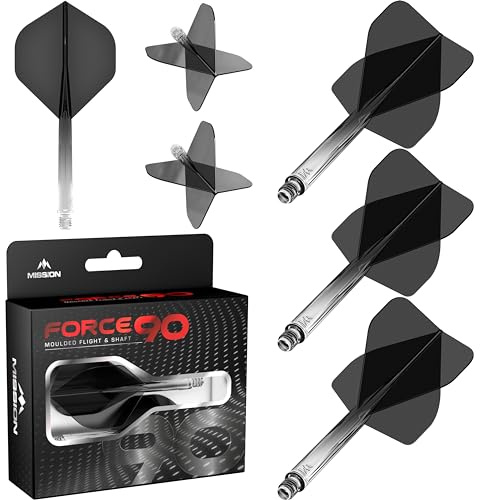 Mission Darts Force 90 | Integrated Precision Moulded Dart Flight and Shaft System, Pack of 3 Professional Highly Durable Combined Dart Flights and Stems | Standard No.2 (Black Gradient, Short).