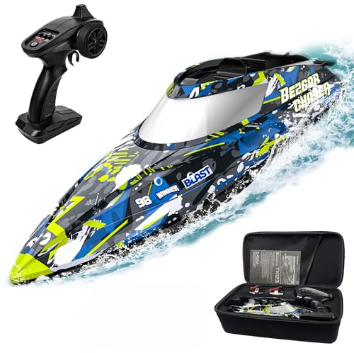 BEZGAR Remote Control Boats With Portable Suitcase, Fast Speed RC Boat 32+ KPH for Pools and Lakes & Sea, Summer Toys for Adults for Kids Boys Age 8+ Years Old, TX123