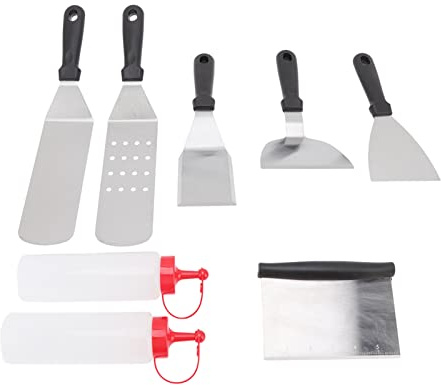 Griddle Spatula,6Pcs Spatulas 2 Bottles Stainless Steel Sturdy Handle Widely Used Camping Spatula Set Professional Griddle Spatula Set for Home Camping﻿