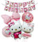 6 Stück Ki-tty Cat Geburtstagsdeko Folienballon Set, Cute Kindergeburtstag Deko, Cartoon Luftballons Geburtstag Dekoration Set mit Banner für Kinder Mädchen Katzen kity Themenpartys Dekorationen