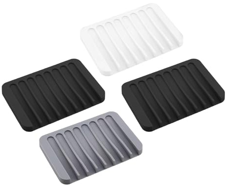 Porte-Savon,4 PCS Porte Savon en Silicone avec Évacuation Support Savon Boîte pour Douche Salle de Bain Cuisine,Égouttoir Savon,Nettoyage Facile Nettoyage Facile SéChage Rapide