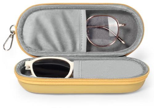 Huvon Double Eyeglasses Case, Dual Glasses Sunglasses Organizer with Zipper Closure, Eyewear Storage Box for Men Women Travel (Mellow Yellow)