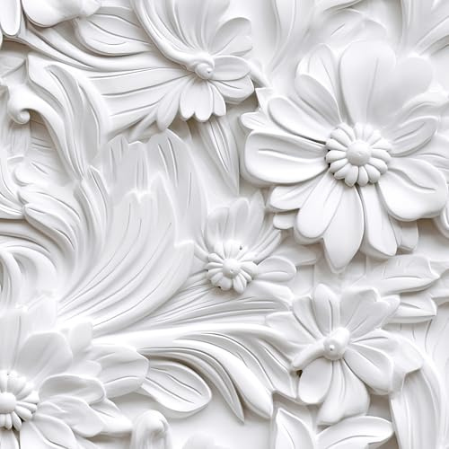 LACHEERY Papier Peint 3D Fleurs Pâquerette Tapisserie Autocollante Murale Blanc 44.5cm x 200cm Papier Peint Adhesif Mural Floral Vinyle Papiers Peints Fleurs Rouleau Adhesif pour Meuble Armoire Salon