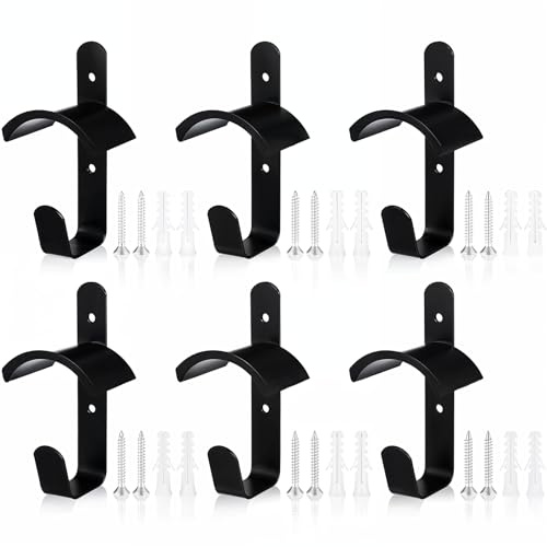 HOFURME 6 Pcs Horse Bridle Rack Wall Mount Black Metal Bridle Holder with Hook and Screws Bracket for Horse Barn Tack Room Stall Storage Derby Day Supplies