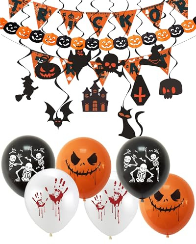 Fonyiunce 18 Pezzi Decorazioni Halloween, Decorazione per Interni, Decorazioni Halloween Casa, Dolcetto o Scherzetto, Grande Pipistrello, Zucche e Ragni, Palloncini per Feste di Halloween per Bambini